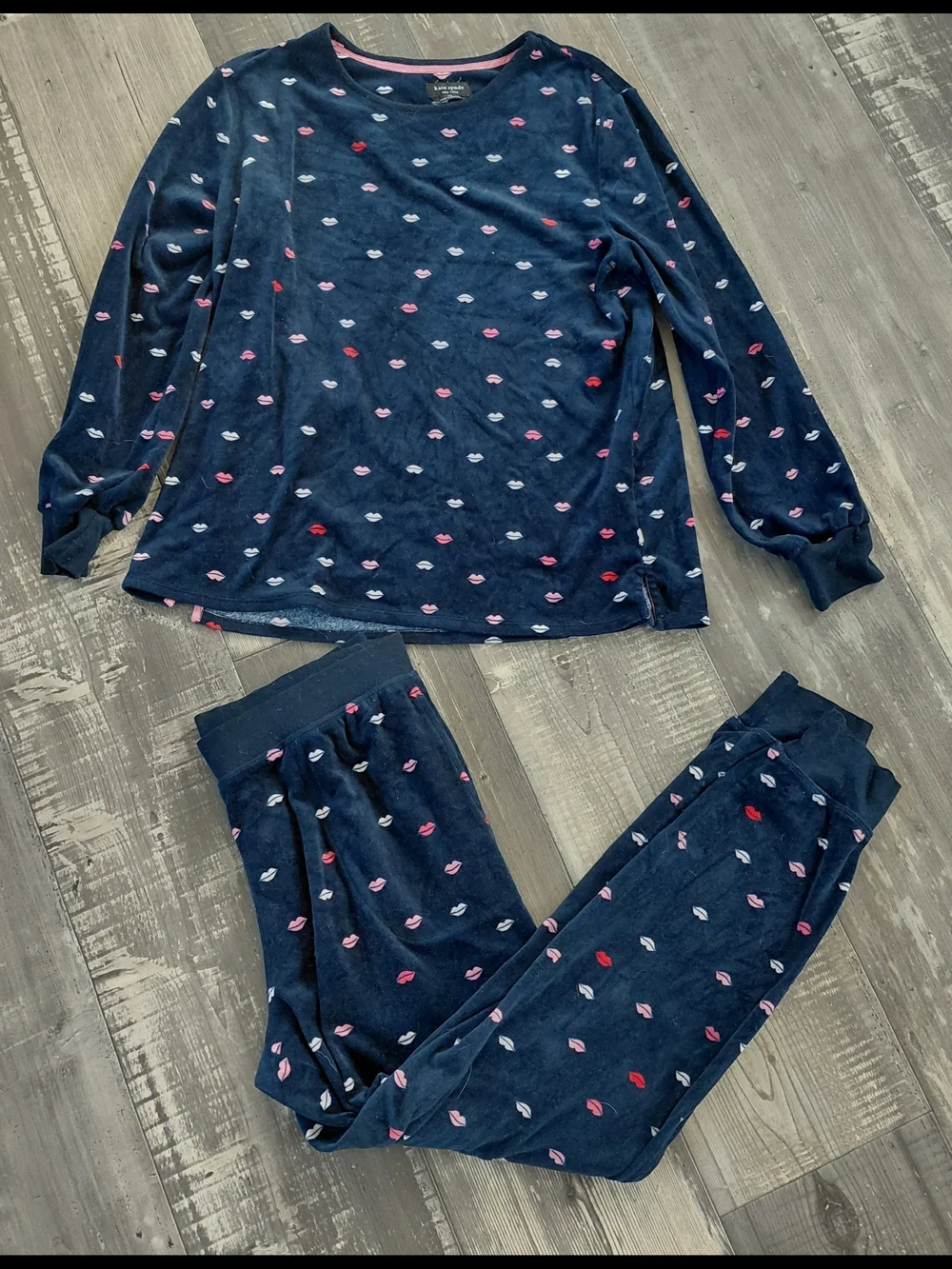 kate spade Navy Pajama Set with Pink & Red Lip Print